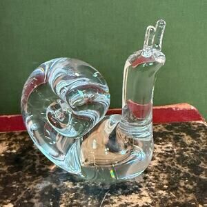Signed Steuben Crystal Snail • Sculptural MCM Decor